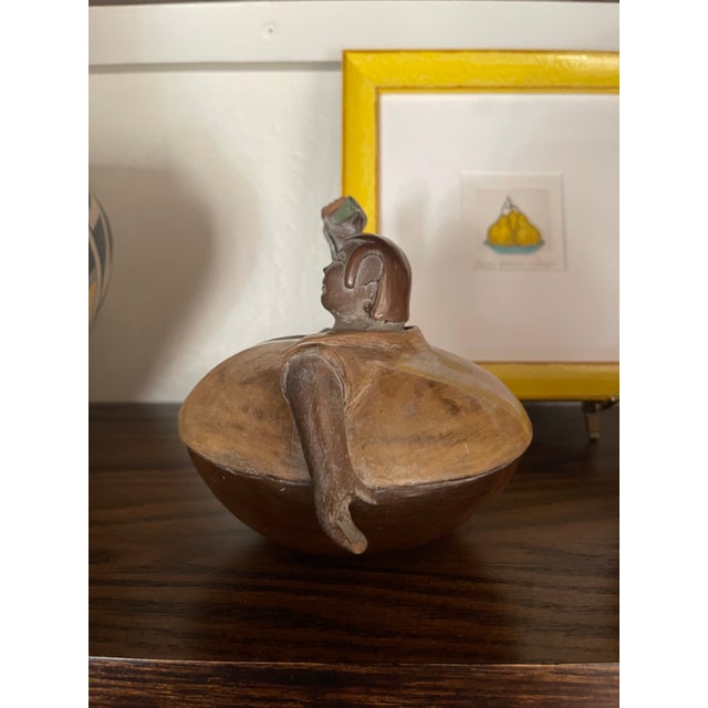 Vintage 1994 Folk Art Pottery Chulucanas Peru Round Man Terracotta Handmade Pot by Luis Sandoval - Rare For Sale In Santa Fe - Image 6 of 8