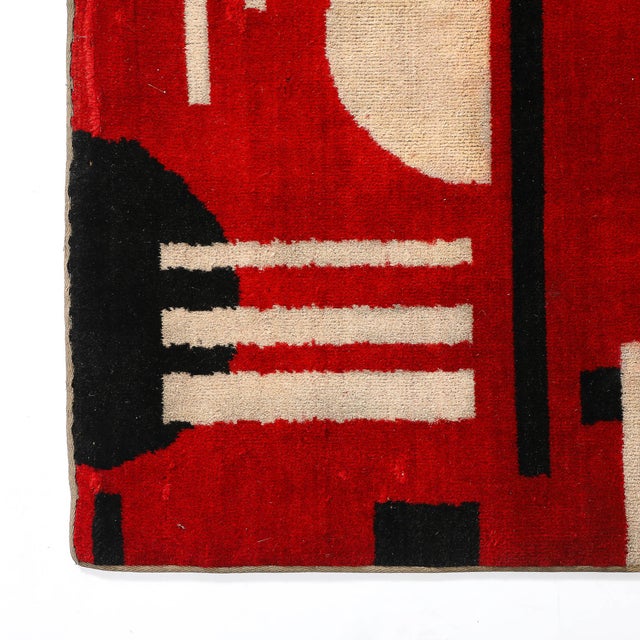 Documented Art Deco Machine Age Black, White, & Red Cubist Tapestry For Sale - Image 4 of 14