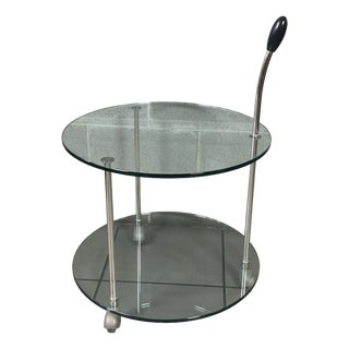 Circular Crystal Bar Cart with Two-Tiers and Chromed Metal For Sale