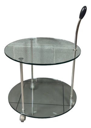 Circular Crystal Bar Cart with Two-Tiers and Chromed Metal