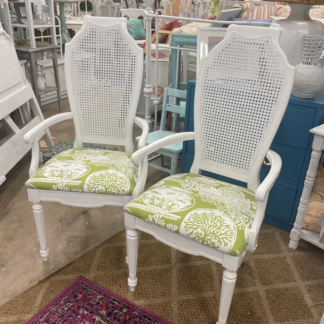 Pair of Vintage Cane Back Armchairs in Gloss White For Sale - Image 9 of 10