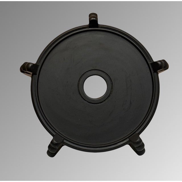 Chinoiserie Extra Large Chinese Dark Ebony / Black Matte Carved Wooden Display Stand Pedestal 11.75”/17” For Sale - Image 3 of 6