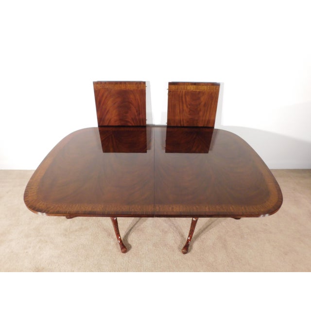 Drexel 18th Century Collection Ball & Claw Inlaid Banded Dining Table W Two Leaves For Sale - Image 10 of 17