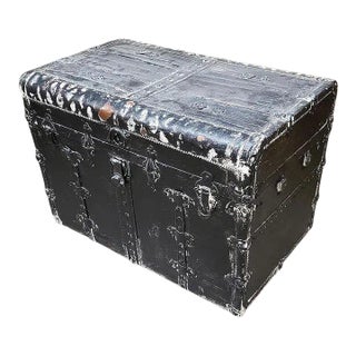 19th Century Wood and Metal Steamer Trunk With Leather Edges For Sale