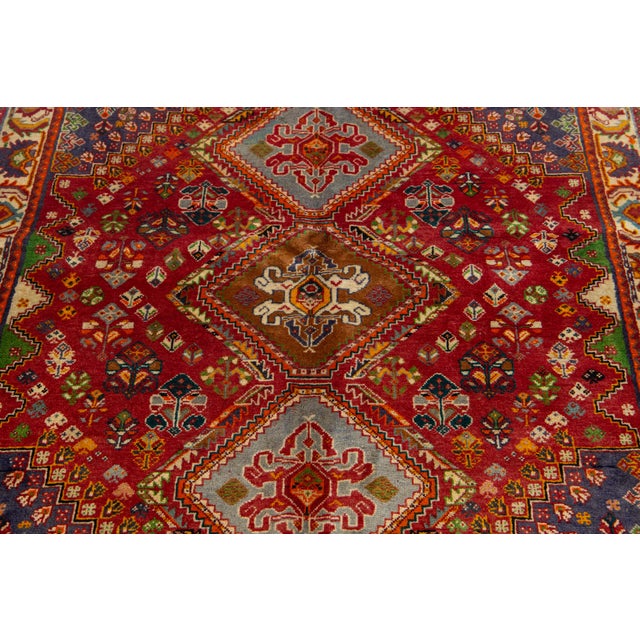 Red Red Vintage Shiraz Scatter Wool Rug With Allover Geometric Design For Sale - Image 8 of 9