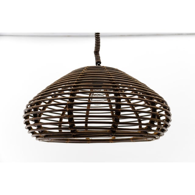 French Provincial Handmade Adjustable Rattan Pendant Lamp, 1960s For Sale - Image 9 of 10