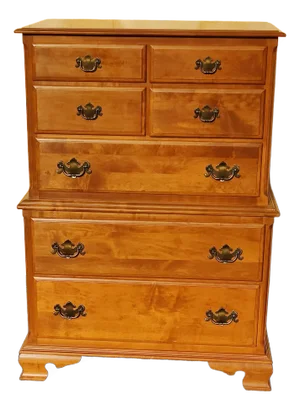 Ethan Allen American Colonial Solid Maple Highboy Dresser, Circa 1970s