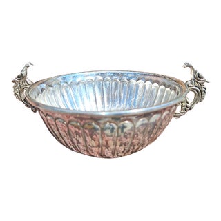 Mid 20th Century Tane Mexican Sterling Silver Double Bird Handle 5" Bowl Ring Trinket Dish For Sale