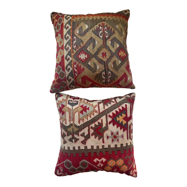Kilim Pillows~Dark Red, Orange, Charcoal For Sale