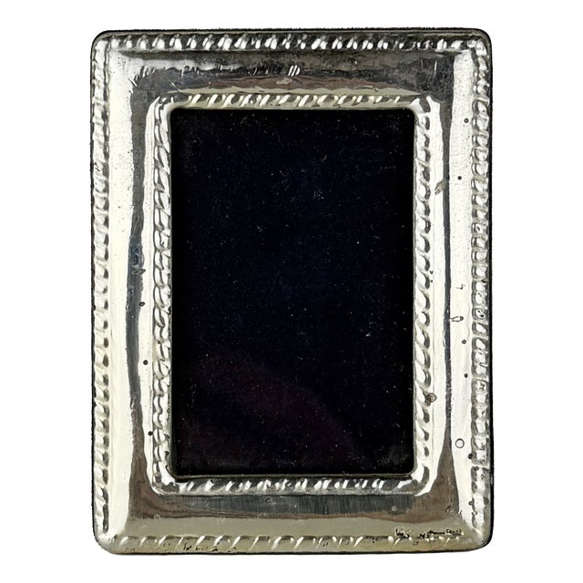Vintage Italian Sterling Silver Photo Frame with Classic Beaded Border, 1950s For Sale