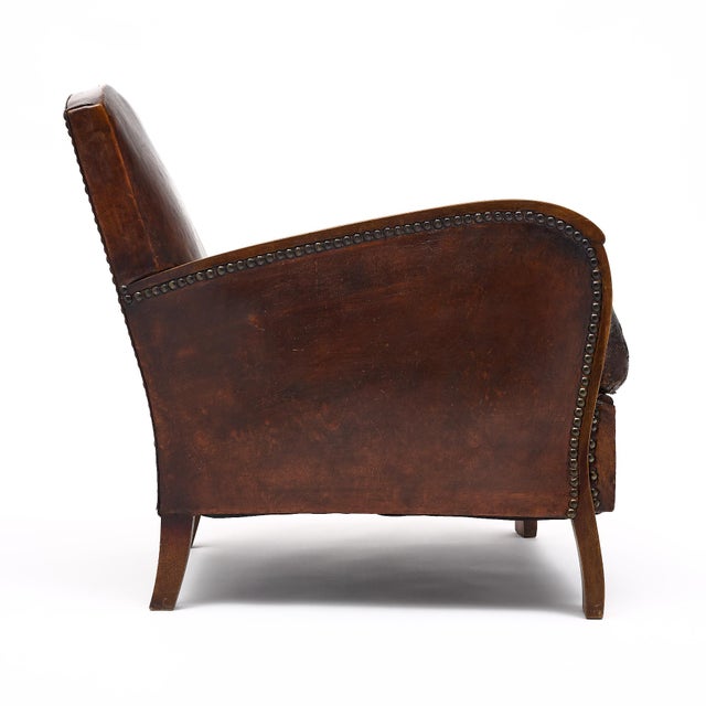 Wood French Vintage Leather Club Chair For Sale - Image 7 of 9
