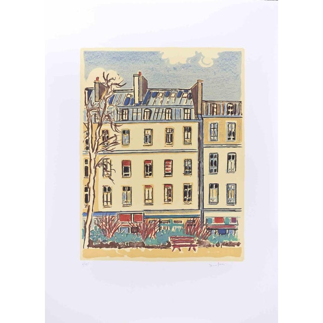 Orfeo Tamburi, Paris, Houses and Tree, Lithograph, 1980s For Sale