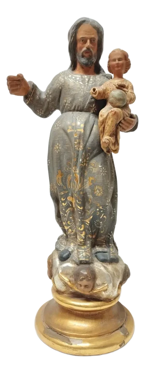 Carving of Saint Joseph with Jesus, 17th Century, Stucco