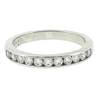 Late 20th-Century Platinum Tiffany and Co Natural Diamond Channel Band, Size 6.5 For Sale