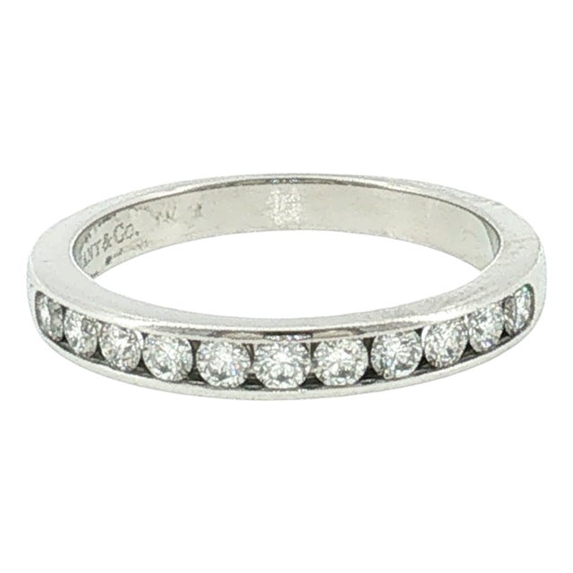 Late 20th-Century Platinum Tiffany and Co Natural Diamond Channel Band, Size 6.5 For Sale