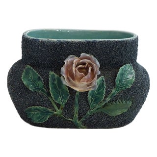 Small Antique Earthenware Planter with Rose Decoration, 1890s For Sale