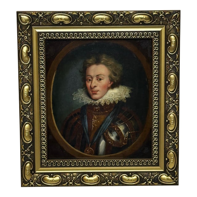 Historic Oil Painting England’s Lost Heir: Henry Frederick, Prince of Wales in Ceremonial Armour Wearing Order of the Garter After Isaac Oliver C1840 For Sale