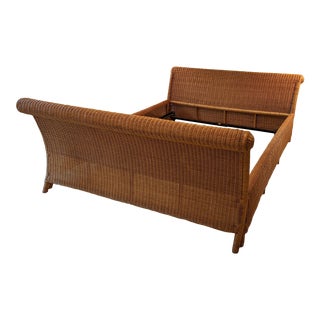 Vintage Queen Sleigh Wicker Rattan Bedframe For Sale
