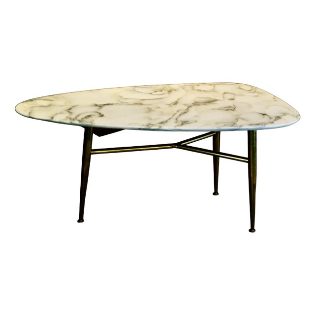 Italian Coffee Table in Carrara Marble and Brass, 1965 For Sale
