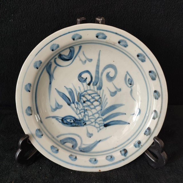Chinese Ceramic Plate,Blue and White Porcelain Plate Hand Painted Flowers and Birds Pattern For Sale - Image 4 of 11