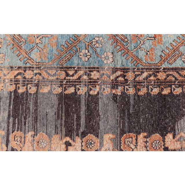Antique Konya Oushak Rug With Geometric Medallions in Blue, Rust, and Ivory For Sale - Image 11 of 13