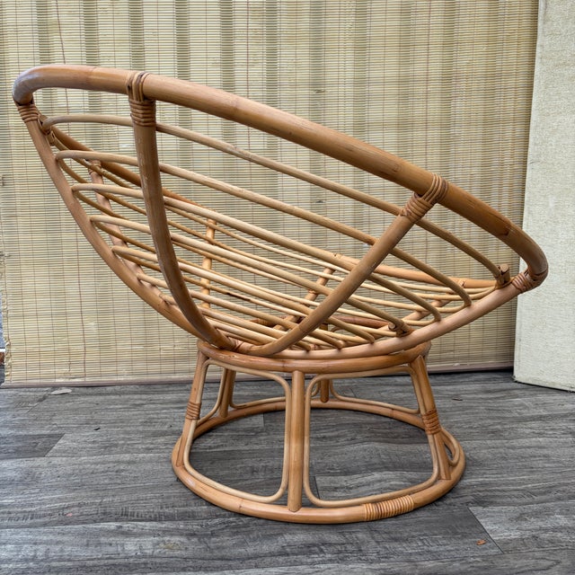 Vintage Coastal Style Bowl-Shaped Papasan Rattan Lounge Chair. Circa 1980s For Sale - Image 11 of 17