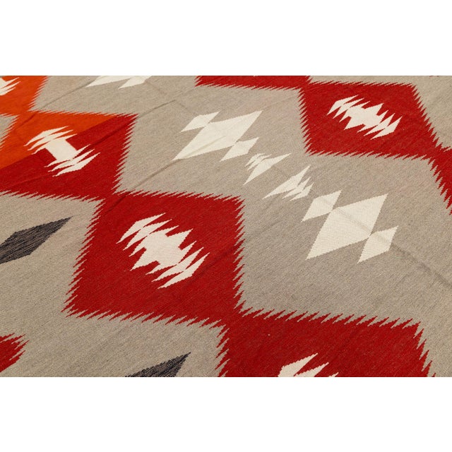 9x12 Modern Navajo-Inspired Wool Flat-Weave Rug in Terracotta & Cream For Sale In New York - Image 6 of 10