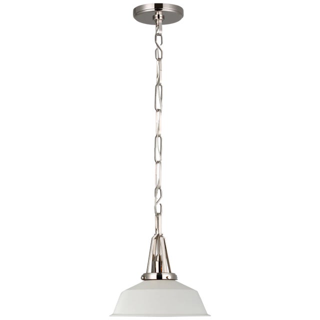 Chapman & Myers for Visual Comfort Signature Layton 10" Pendant in Polished Nickel with Matte White Shade For Sale