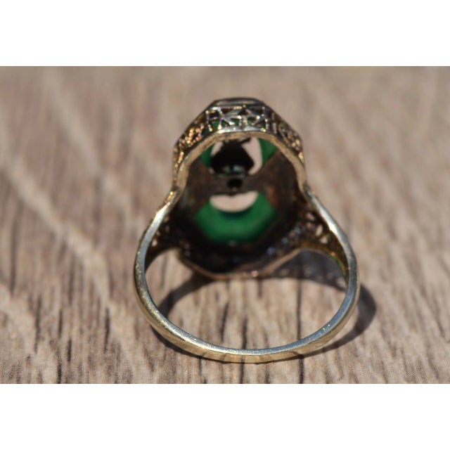 The Estelle Avenue: Antique Filigree Cocktail Ring set with Chalcedony and Diamond, Size 5.75 For Sale In Philadelphia - Image 6 of 11