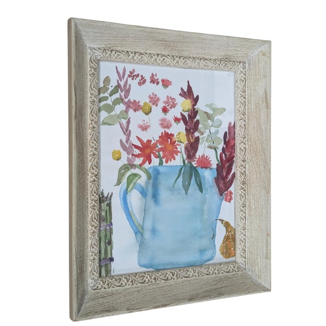 Shabby Chic Original Still Life Botanical Watercolor Painting Framed For Sale - Image 3 of 15
