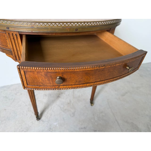 Vintage Baker Furniture Louis XVI-Style Bouillotte Side Table With Brass Gallery and Single Drawer For Sale - Image 10 of 16