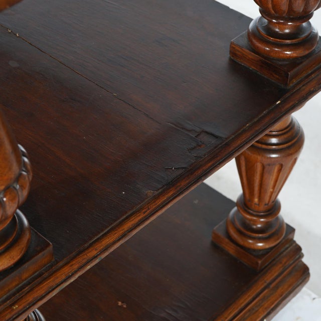 Early 20th Century Antique Oak Marble Top Server with Mirrored Back Splash & Spindled Rail C1900 For Sale - Image 6 of 11