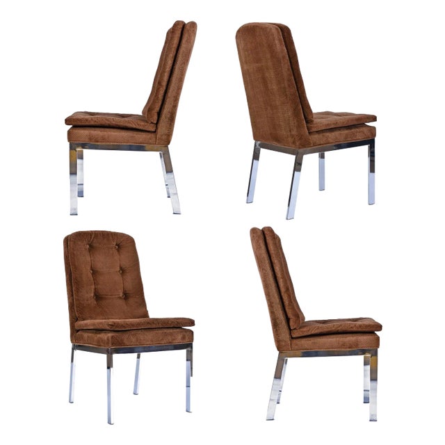 Vintage 1970s Design Institute of America Brown Velvet Chrome Parsons Chairs For Sale