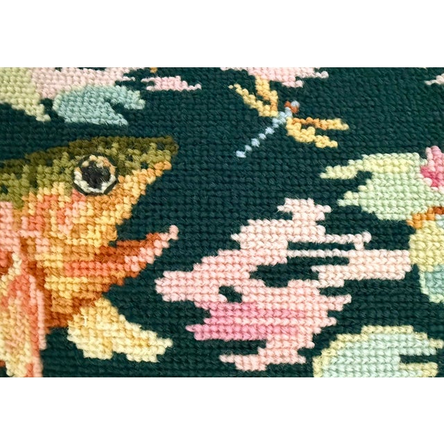 Newly made pillow with 1990's hand stitched needlepoint front and new designer fabric back. Beautiful stitched design of...