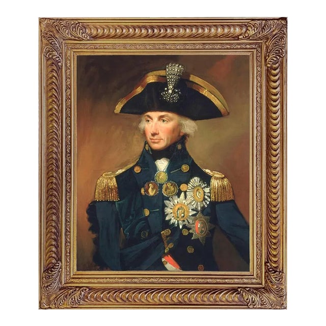 "British Rear Admiral Sir Horatio Nelson" Contemporary Reproduction Portrait Print on Canvas After Lemvel Francis Abbott, Framed For Sale