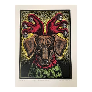 Xavier Miramontes Signed Dog Etching "The Christmas Special" Ev 2/30. Signed For Sale