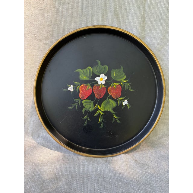 Vintage Strawberry Tole Round Tray For Sale - Image 12 of 17