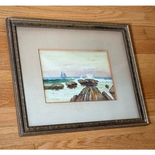 Beautiful antique coastal seascape watercolor by Henry R. Sawyer, framed. Please see condition details noted. Painting...