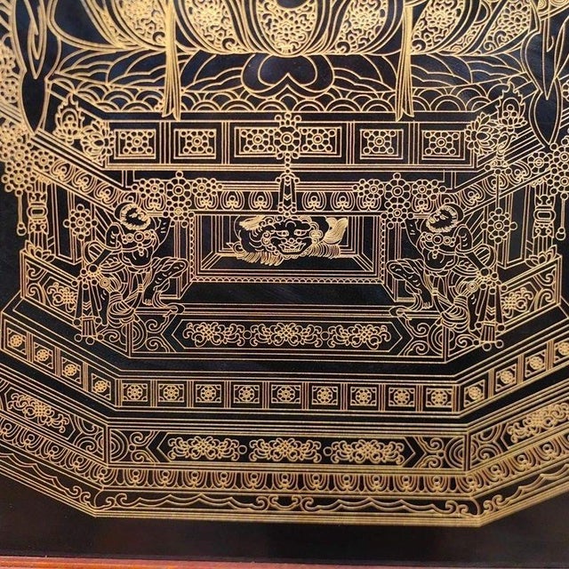Red Late 20th Century Large Cloisonné-Style Porcelain Thangka Plaque of Shakyamuni Buddha in Wood Frame For Sale - Image 8 of 9