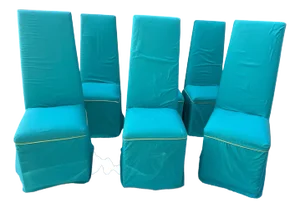 Set of 6 Sally Sirkin Lewis Bright Blue Skirted Dining Chairs by J Robert Scott