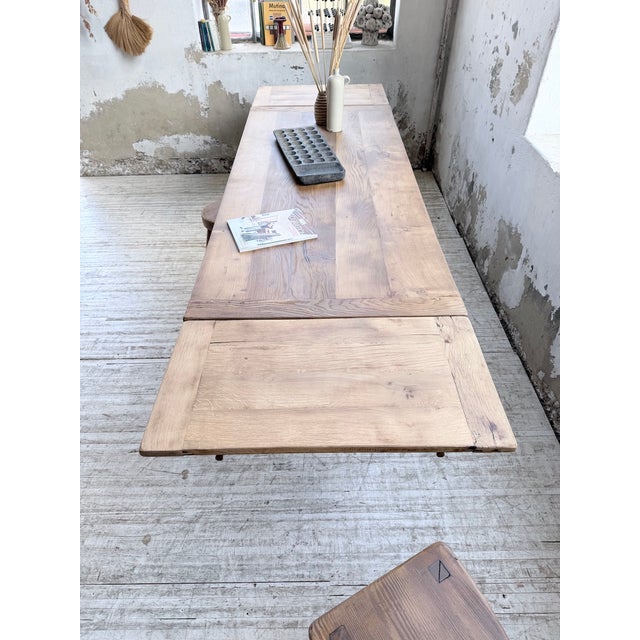 Brown Oak Farmhouse Table with Extensions, 1950s For Sale - Image 8 of 18