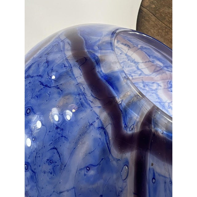 Late 20th Century Large Vase Blue Mouth Blown Art Glass Sea Scape Gold Dust vintage 12.5" For Sale - Image 14 of 16