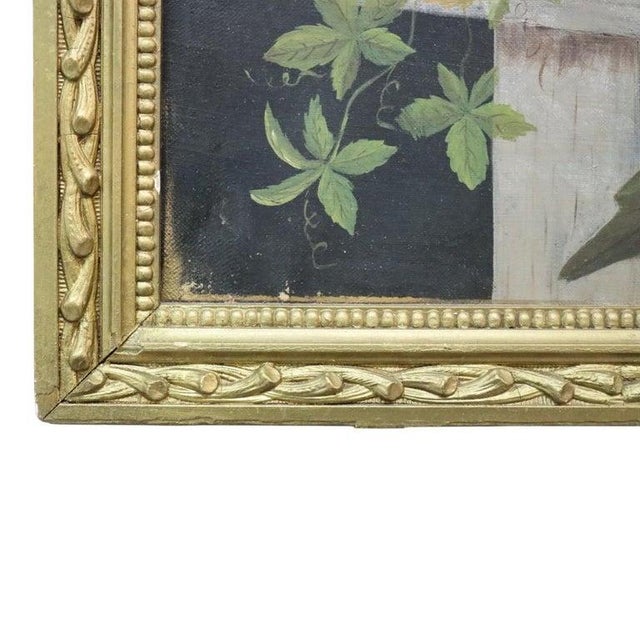 Unsigned Oil on Canvas Floral Painting of Garden Hollyhocks With Bees C1900 For Sale - Image 9 of 17
