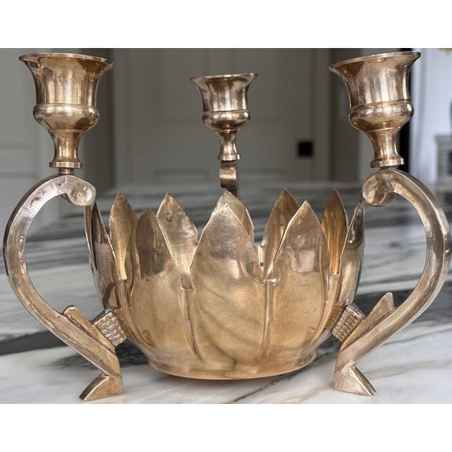 Solid Brass Mid- Century Centerpiece Candle Holder For Sale In Seattle - Image 6 of 13