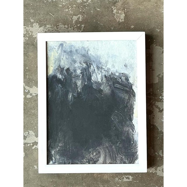 Vintage Abstract Expressionist Black and White Painting For Sale - Image 9 of 12
