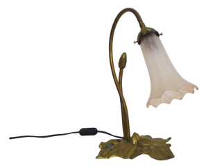 Art Deco Style Water Lily Table Lamp with Pink Tulips, 1980s