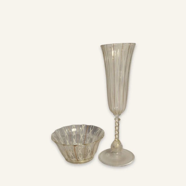 Glass 20th Century Two Piece Murano Glass Flute and Bowl For Sale - Image 7 of 7