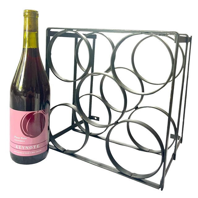 Mid-Century Modern Vintage Mid-Century Modern Geometric Iron Wall-Mount 5 Bottle Wine Rack For Sale - Image 3 of 9