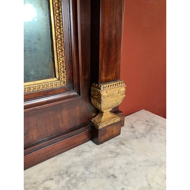 Italian Empire Mahogany and Parcel Gilt Console with Mirror and Carrara Marble Top For Sale - Image 17 of 18