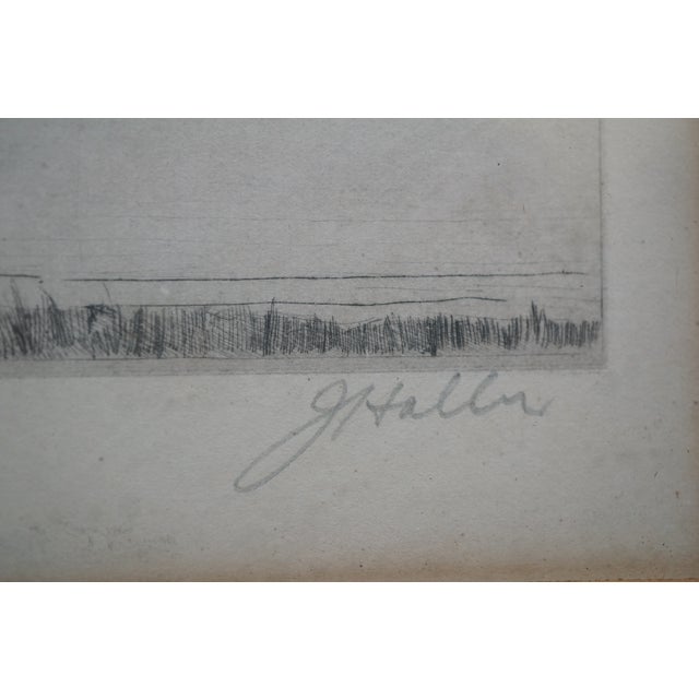 Late 19th Century Antique Alfred J Haller Country Cottage Village Lake Landscape Etching 22" For Sale - Image 5 of 10